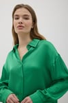 G28-4877-YEŞİL-LLEVUREÜst GiyimKadın Önü Düğmeli Oversize Saten Gömlek YEŞİL