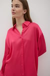G28-4877-FUŞYA-LLEVUREÜst GiyimKadın Önü Düğmeli Oversize Saten Gömlek FUŞYA