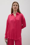 G28-4877-FUŞYA-LLEVUREÜst GiyimKadın Önü Düğmeli Oversize Saten Gömlek FUŞYA