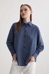 G27-4815-LACİVERTLEVUREÜst GiyimKadın Oversize Çift Çizgili Gömlek LACİVERT