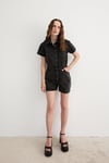 T27-068-L-BLACKLEVURETULUMKısa Kollu Düğmeli Şort Tulum BLACK