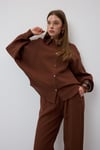 G28-4897-KAHVE-LLEVUREÜst GiyimÖnü Düğmeli Oversize Gömlek KAHVE