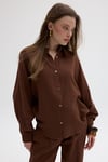 G28-4897-KAHVE-LLEVUREÜst GiyimÖnü Düğmeli Oversize Gömlek KAHVE