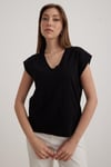 V Yaka Kadın Basic Tshirt SİYAH