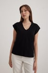 V Yaka Kadın Basic Tshirt SİYAH