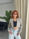 Ekose Tek Düğmeli Crop Blazer Ceket