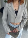 Ekose Tek Düğmeli Crop Blazer Ceket