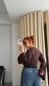 Kahveregi Trend Korse Detaylı Yarasa Kol Bluz