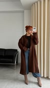 Kahverengi Premium Şardonlu %50 Yün Şal Yaka Uzun Hırka