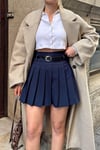 Kemerli Pileli Mini Şort Etek