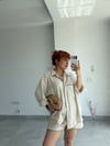 Premium %100 Keten Tasarım Oversize Gömlek -Şort 2'li Takım 
