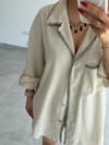 Premium %100 Keten Tasarım Oversize Gömlek -Şort 2'li Takım 