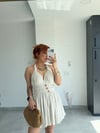 Premium %100 Pamuk Keten Marly More Boyundan Bağlamalı Sırt Dekolteli Mini Elbise