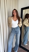Premium Bel Detaylı Denim Yüksek Bel Wide Leg Jean Pantolon
