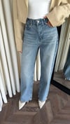 Premium Bel Detaylı Denim Yüksek Bel Wide Leg Jean Pantolon
