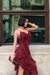 Premium Fırfırlı Yırtaçlı Tasarım Asimetrik Elbise