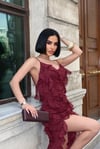 Premium Fırfırlı Yırtaçlı Tasarım Asimetrik Elbise