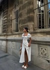Premium Kalp Yaka Balon Kol Pinterest Yazlık Uzun Yırtmaçlı Elbise