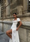 Premium Kalp Yaka Balon Kol Pinterest Yazlık Uzun Yırtmaçlı Elbise