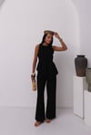 Premium Keten Arkadan Bağlamalı Asimetrik Bluz-Pantolon 2 Li Takım 