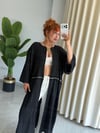 Premium Kuşgözü Detaylı Gofre Keten Bohem Uzun Tesettür Kimono 