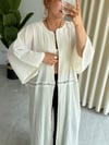 Premium Kuşgözü Detaylı Gofre Keten Bohem Uzun Tesettür Kimono 