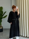 Premium Kuşgözü Detaylı Gofre Keten Bohem Uzun Tesettür Kimono 