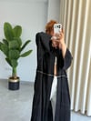 Premium Kuşgözü Detaylı Gofre Keten Bohem Uzun Tesettür Kimono 