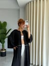 Premium Kuşgözü Detaylı Gofre Keten Bohem Uzun Tesettür Kimono 