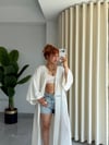 Premium Kuşgözü Detaylı Gofre Keten Bohem Uzun Tesettür Kimono 