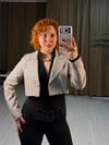 Premium Pamuklu Ekoseli Crop Blazer Ceket