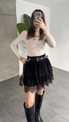Premium Trend Dantelli Fırfırlı Mini Kemerli Etek