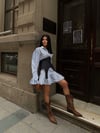 Premium Trend Denim Korse Detaylı Çizgili Gömlek Elbise