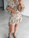 Premium Trend Desenli Fırfırlı Bluz-Ekstra Mini Şort Etekli 2'li Takım