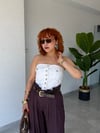 Premium Trend Düğmeli Beyaz Denim Korse