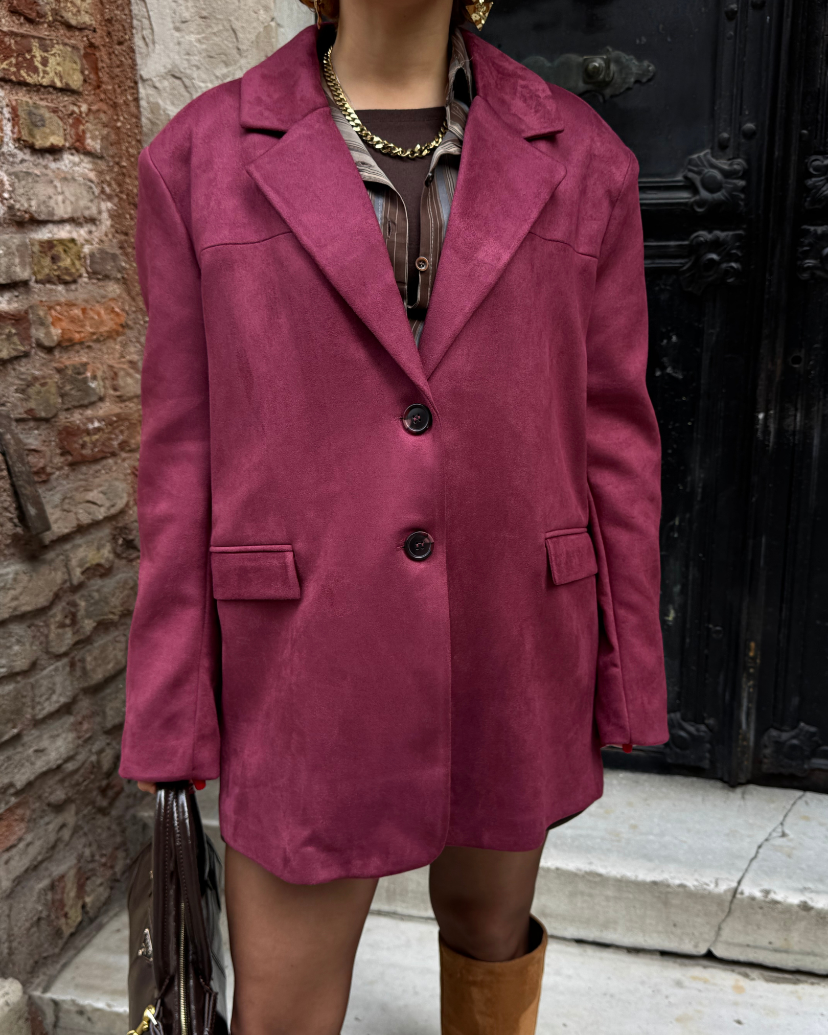 Premium Trend Düğmeli Süet Blazer Ceket