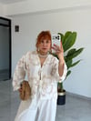 Premium Trend Nakış Pul Detaylı Keten Kimono Gömlek