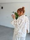 Premium Trend Nakış Pul Detaylı Keten Kimono Gömlek