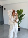 Premium Trend Nakış Pul Detaylı Keten Kimono Gömlek