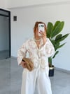 Premium Trend Nakış Pul Detaylı Keten Kimono Gömlek