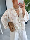 Premium Trend Nakış Pul Detaylı Keten Kimono Gömlek
