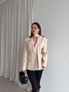 Premium Trend Şal Detaylı Belden Oturtmalı Tasarım Vatkalı Blazer Ceket
