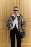 Premium Trend Saten Leopar Desenli Yarasa Kol Bomber Ceket