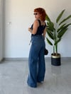 Premium Trend Wide Leg Parlak Taş Baskılı Denim Pantolon 