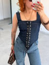 Premium Trend Wide Leg Parlak Taş Baskılı Denim Pantolon 