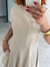 Trend Keten Kısa Kollu Kısa Keten Elbise