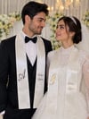 Takı Kurdelesi - Nişan Düğün için Kişiye Özel Harfli Krem 6cm eninde 2li Kurdele