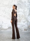 İspanyol Uzun Kollu Scrunch Butt Tulum Kahverengi 3103