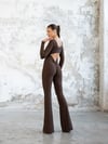 İspanyol Uzun Kollu Scrunch Butt Tulum Kahverengi 3103