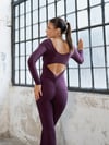 İspanyol Uzun Kollu Scrunch Butt Tulum Mürdüm Renk 3102